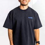 SIMPLE LOGO TEE - BLUE ON BLACK WASH (Premium thick cotton)