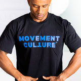 Movement Culture Tee - Blue on Black (Lightweight cotton)