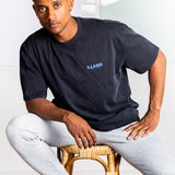 SIMPLE LOGO TEE - BLUE ON BLACK WASH (Premium thick cotton)