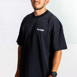 SIMPLE LOGO TEE - WHITE ON BLACK WASH (Premium thick cotton)