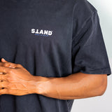 SIMPLE LOGO TEE - WHITE ON BLACK WASH (Premium thick cotton)