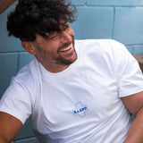 CROSS COTTON TEE - BLUE ON WHITE